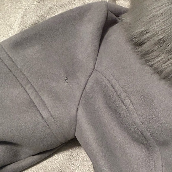 Catherine Malandrino Faux Suede Shearling Fur Coat  Dove Grey M - Picture 9 of 9